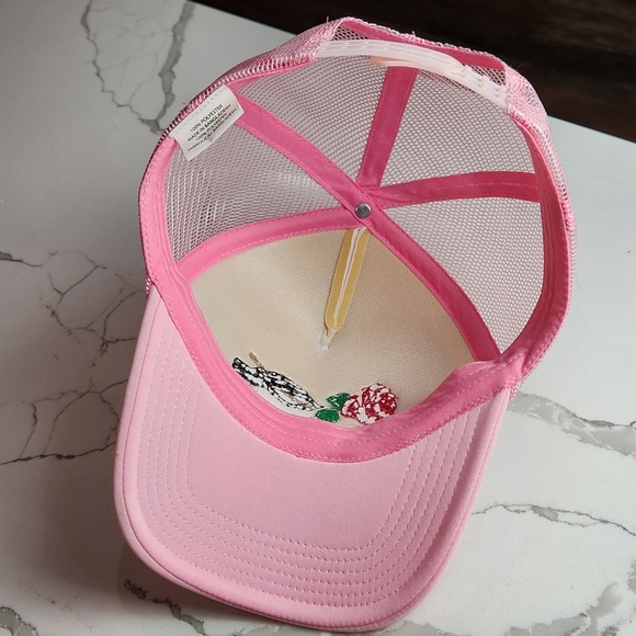 VINTAGE STYLE PINK & WHITE LOVE LOUDLY TRUCKER HAT SNAPBACK - Picture 6 of 8